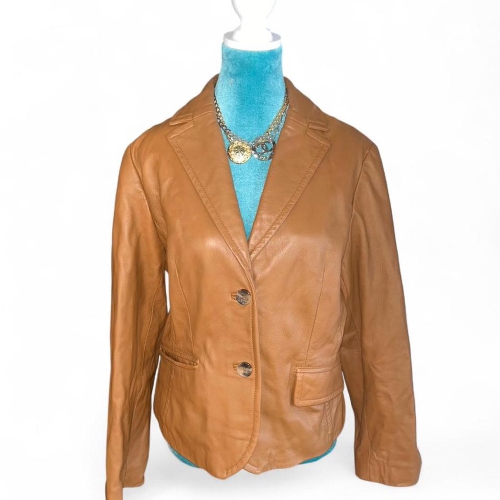 Petite Sophisticate Camel Leather Blazer